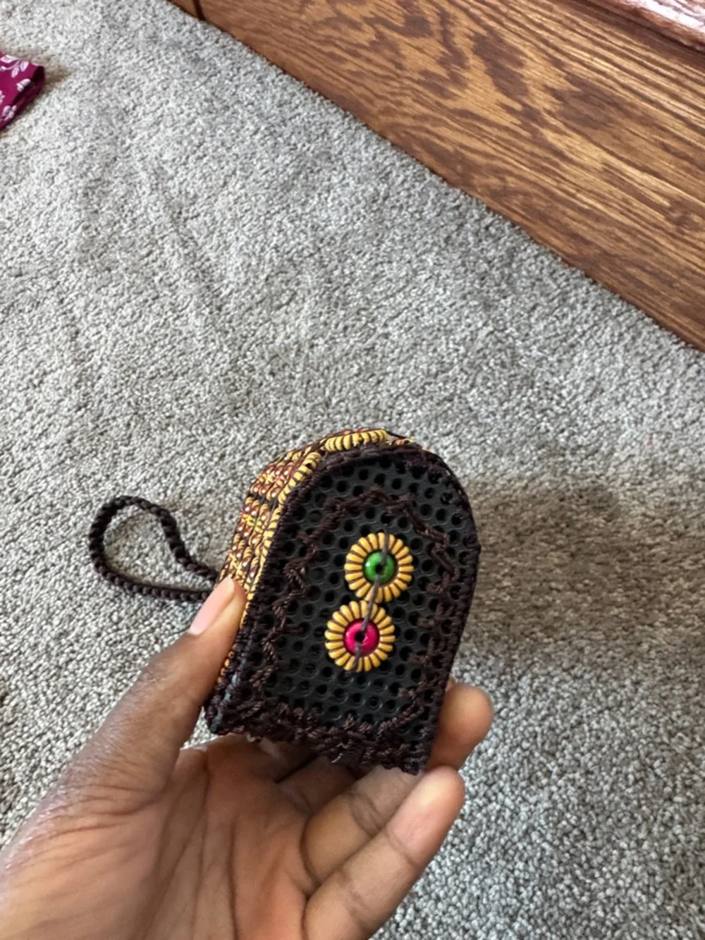 Boho Beaded Wristlet Clutch Brown Multicolor Wooden Beads Zip Pouch